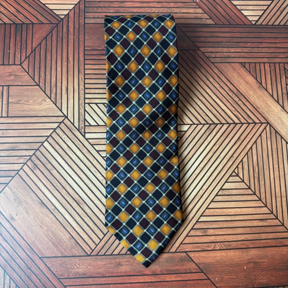Nordstrom J.Z. Richards Silk Tie Gold Orange Honeycomb Geometric Vintage 90s USA